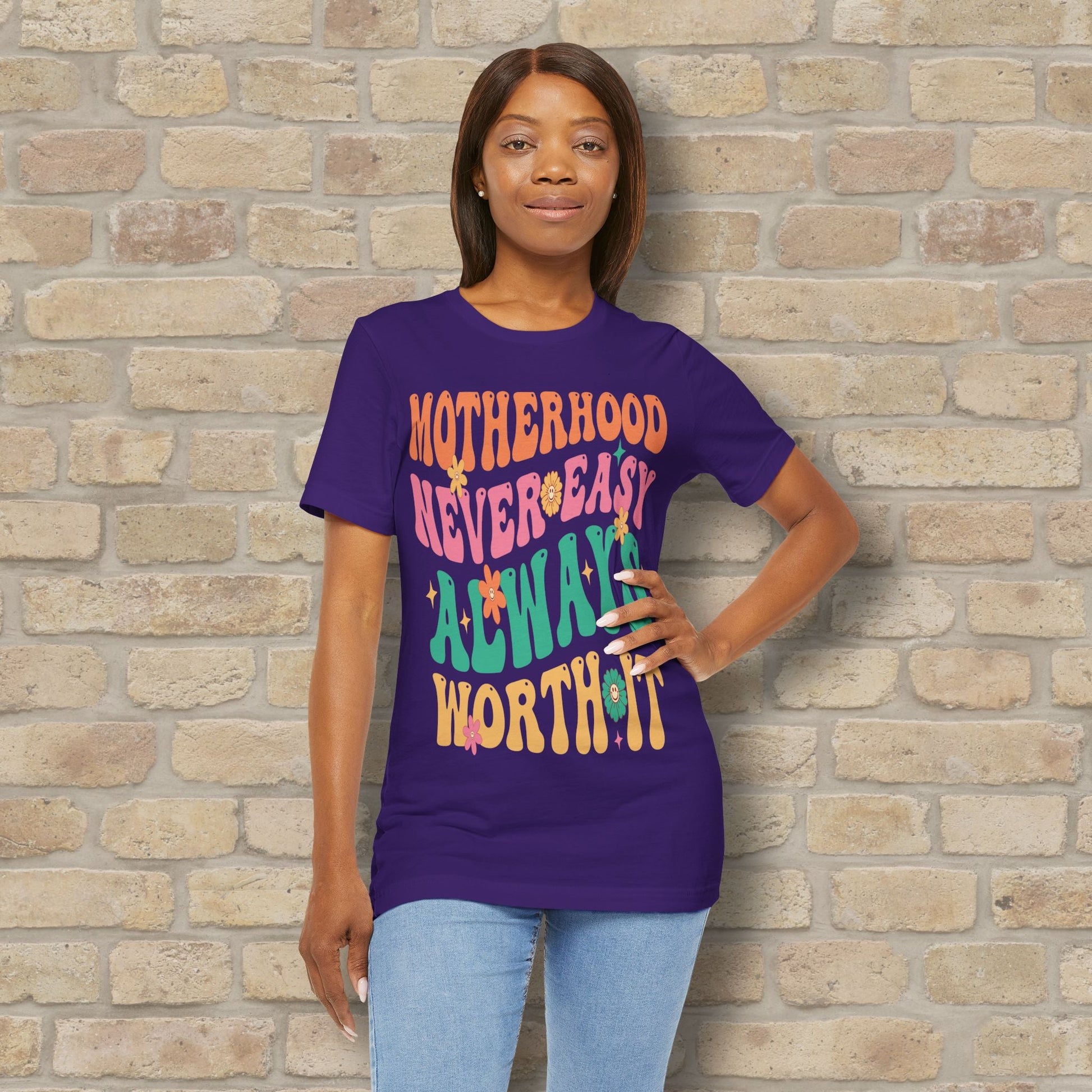 Mostly Text T-Shirts Motherhood. Never Easy. Always Worth It. Tee - Vibrant Styles