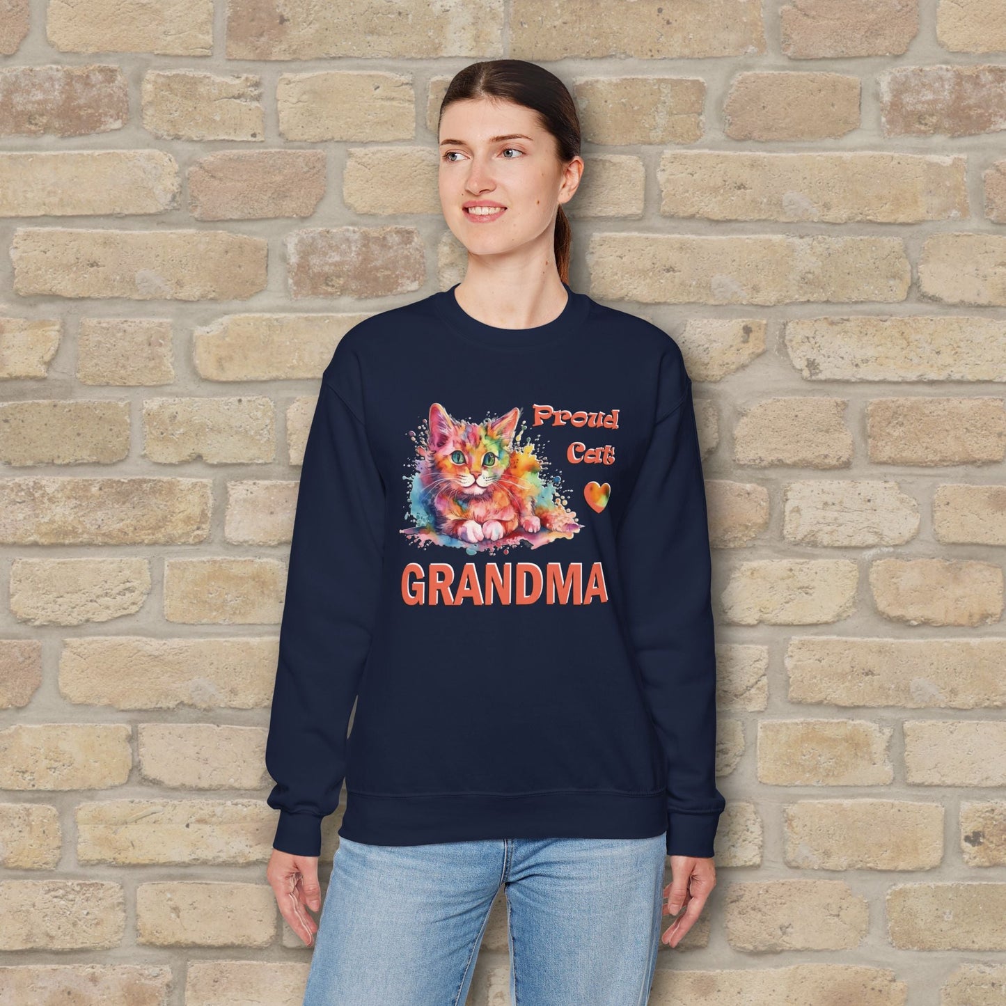 Graphic & Text Proud Cat Grandma Sweatshirt - Vibrant Styles