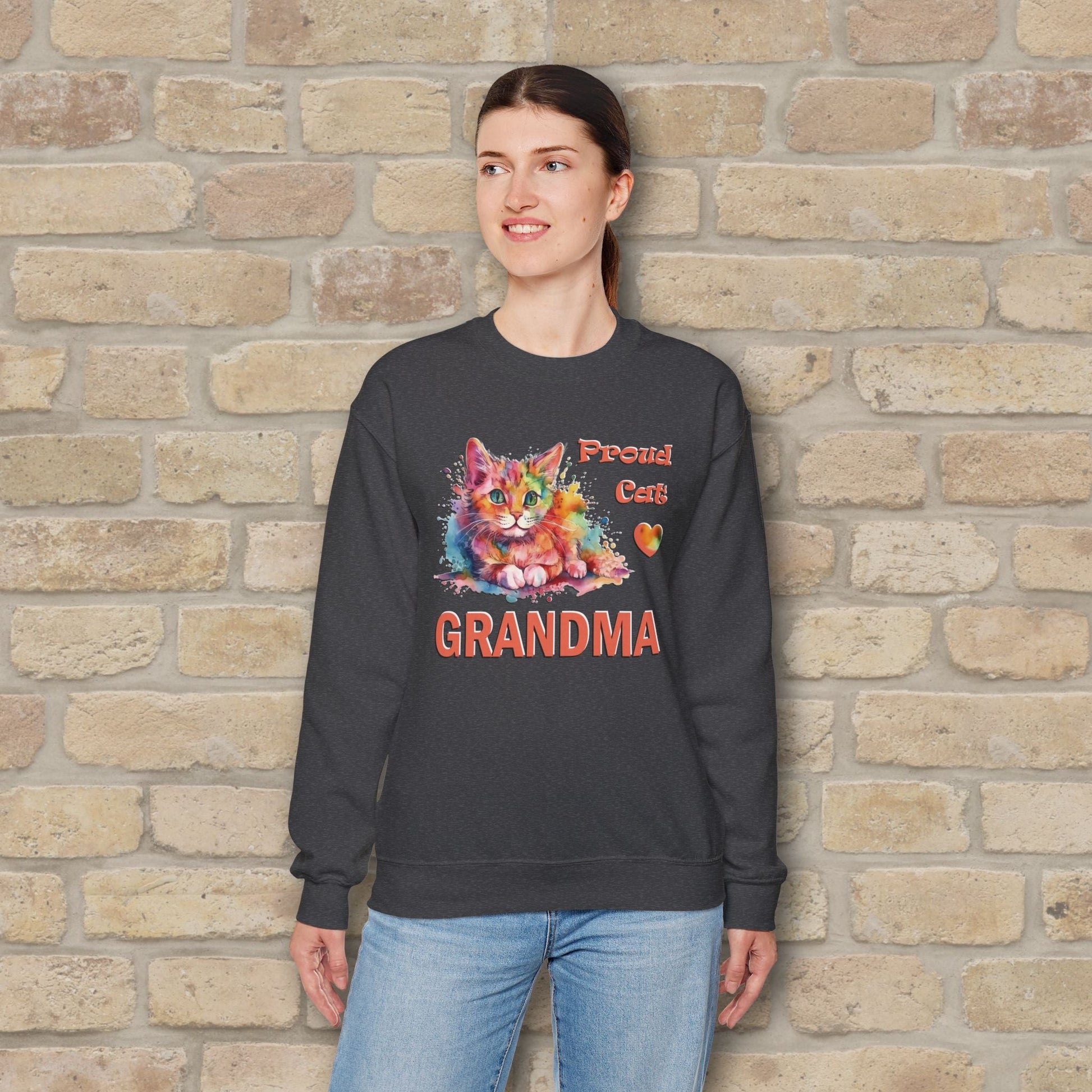 Graphic & Text Proud Cat Grandma Sweatshirt - Vibrant Styles