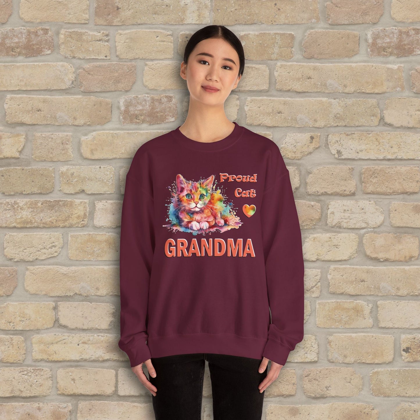 Graphic & Text Proud Cat Grandma Sweatshirt - Vibrant Styles