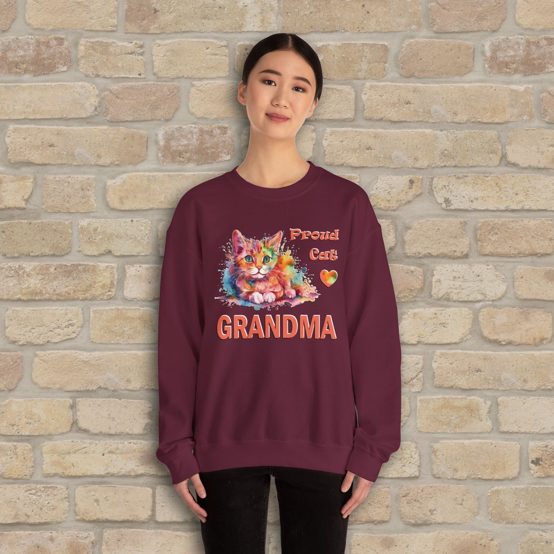 Graphic & Text Proud Cat Grandma Sweatshirt - Vibrant Styles