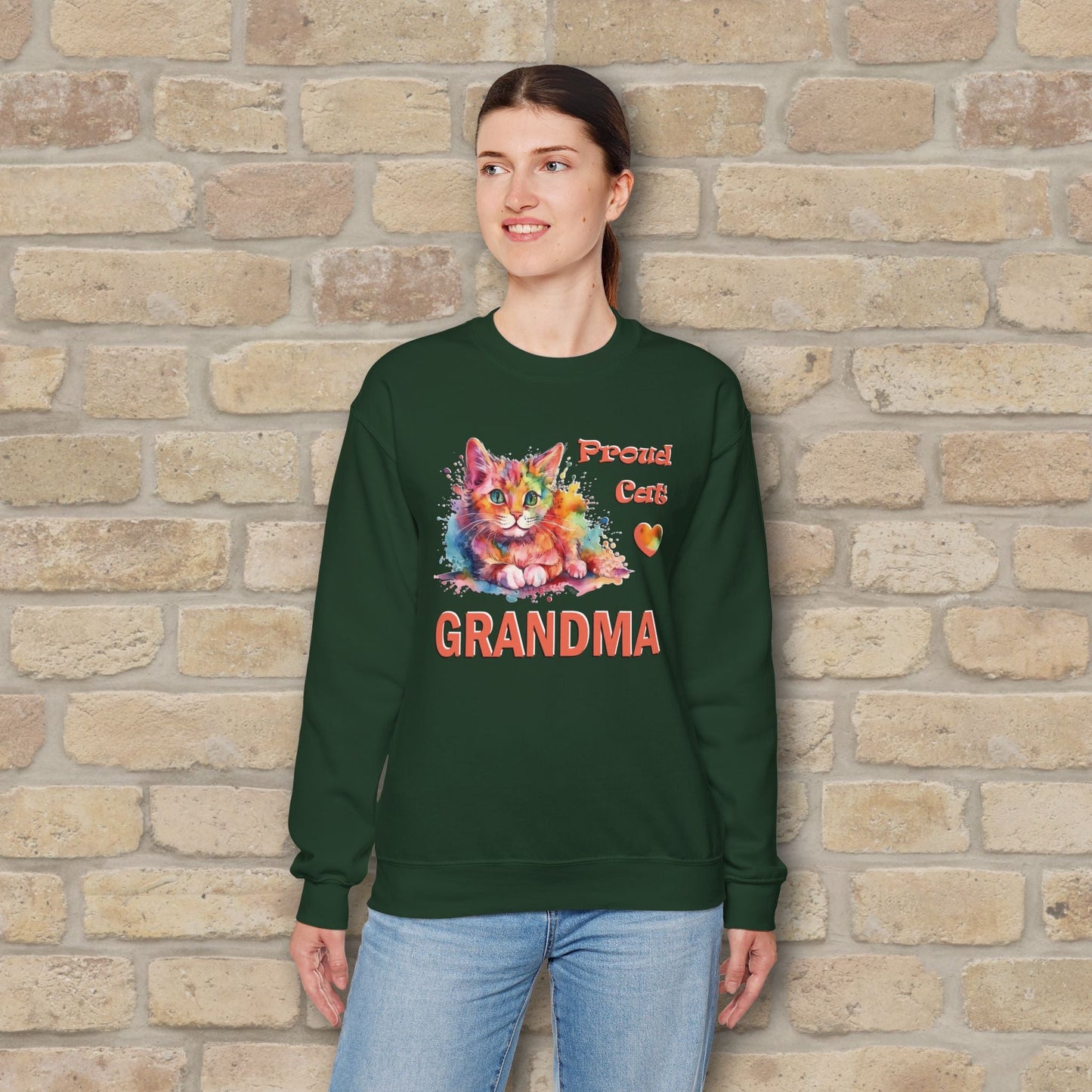 Graphic & Text Proud Cat Grandma Sweatshirt - Vibrant Styles