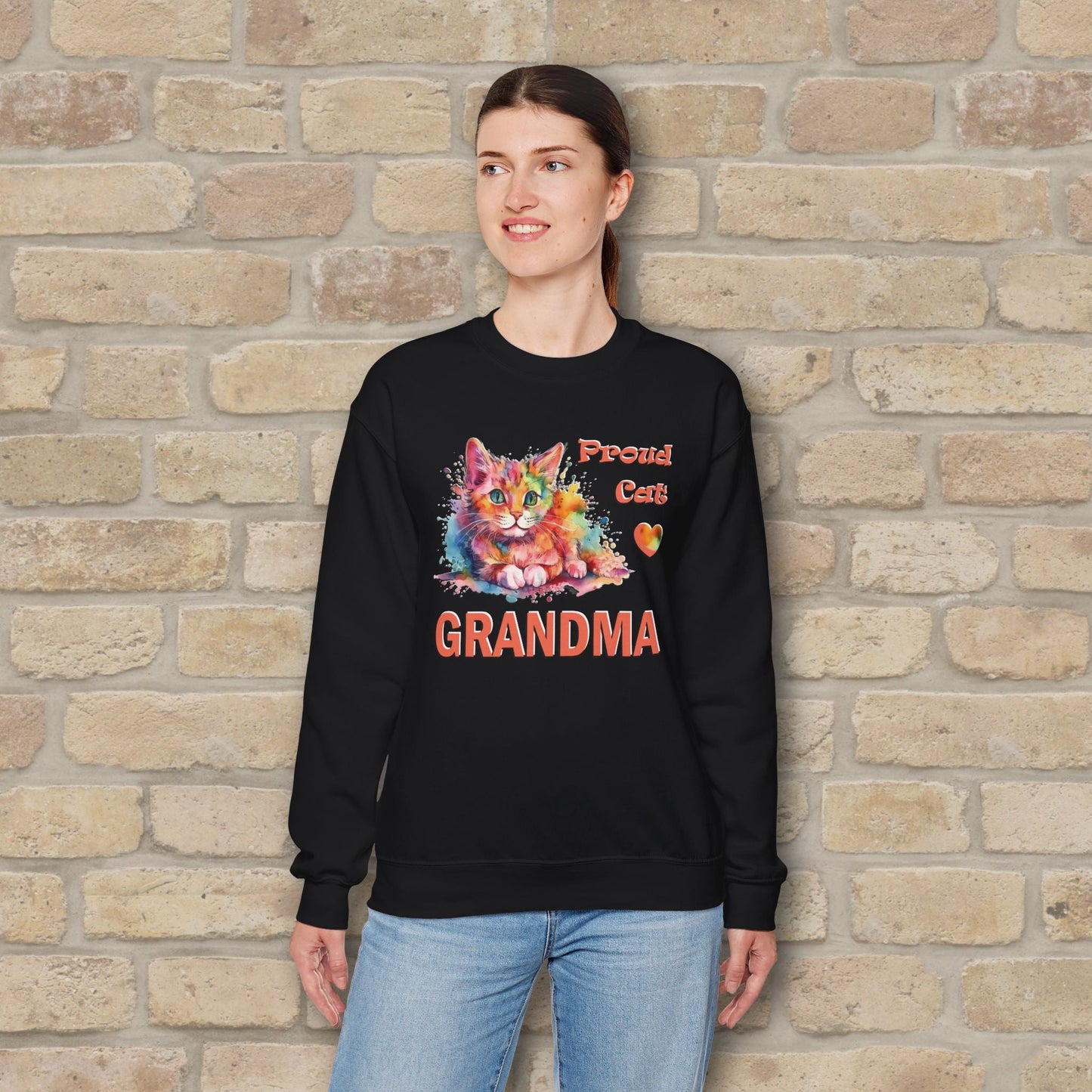 Graphic & Text Proud Cat Grandma Sweatshirt - Vibrant Styles