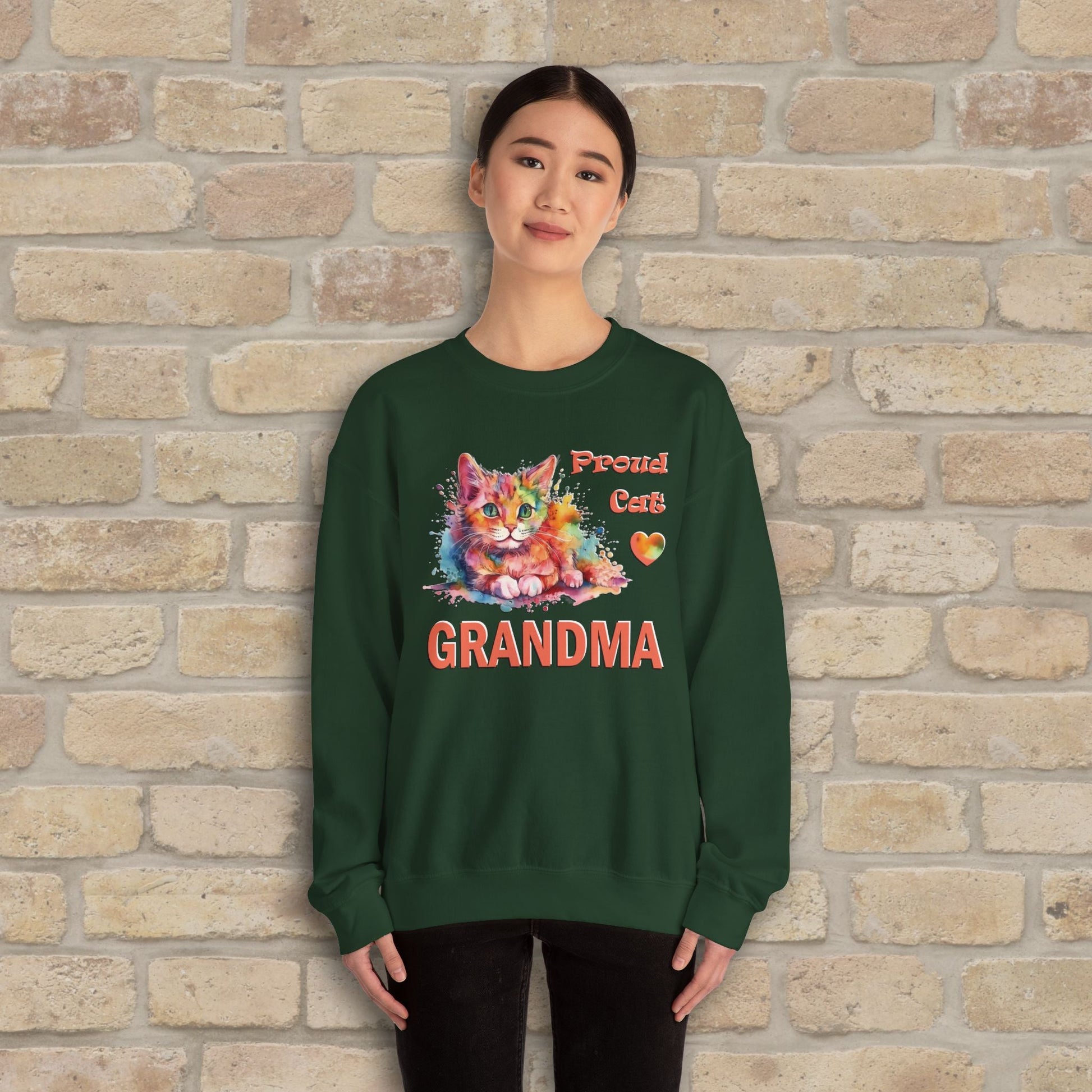 Graphic & Text Proud Cat Grandma Sweatshirt - Vibrant Styles