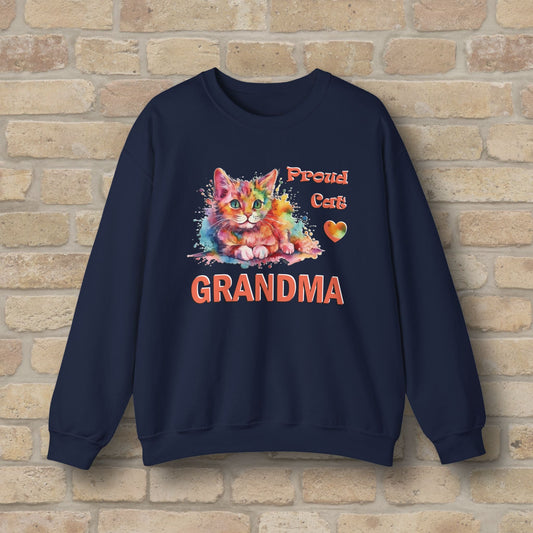 Graphic & Text Proud Cat Grandma Sweatshirt - Vibrant Styles