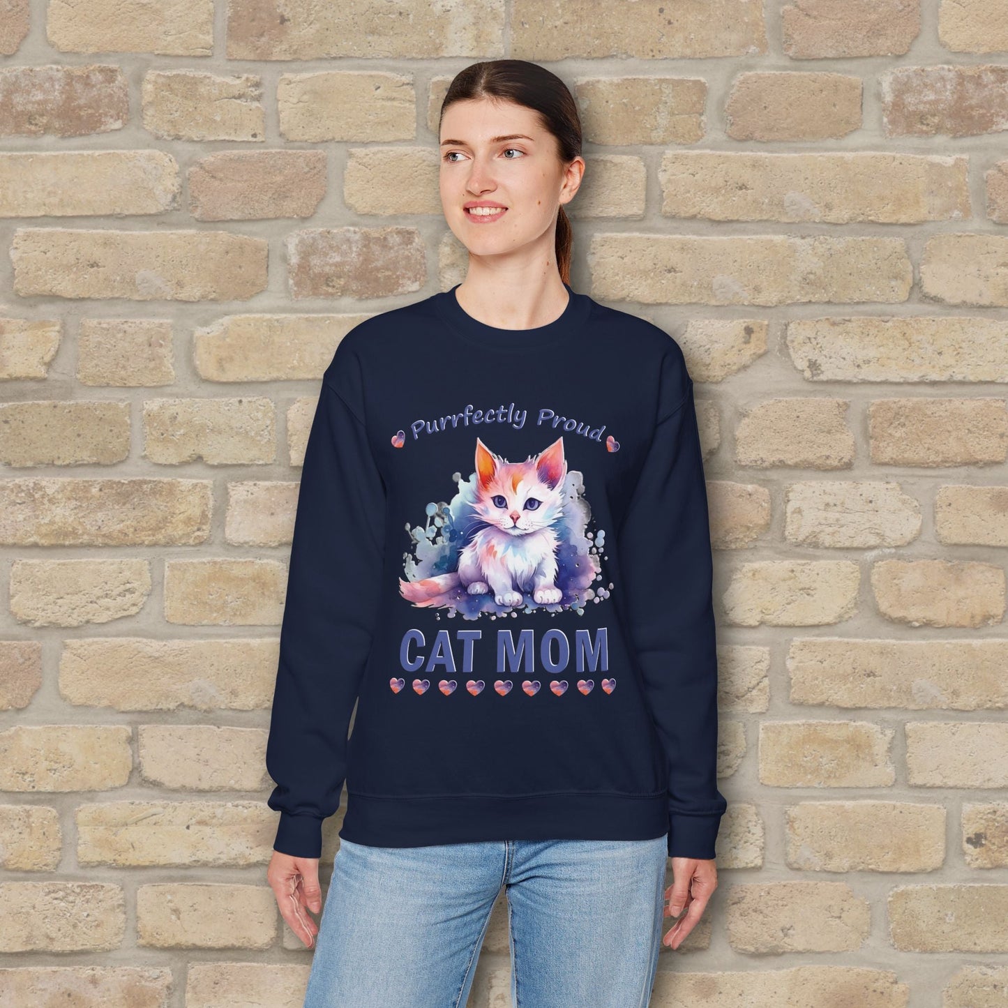 Graphic & Text Purrfectly Proud Cat Mom Sweatshirt - Vibrant Styles