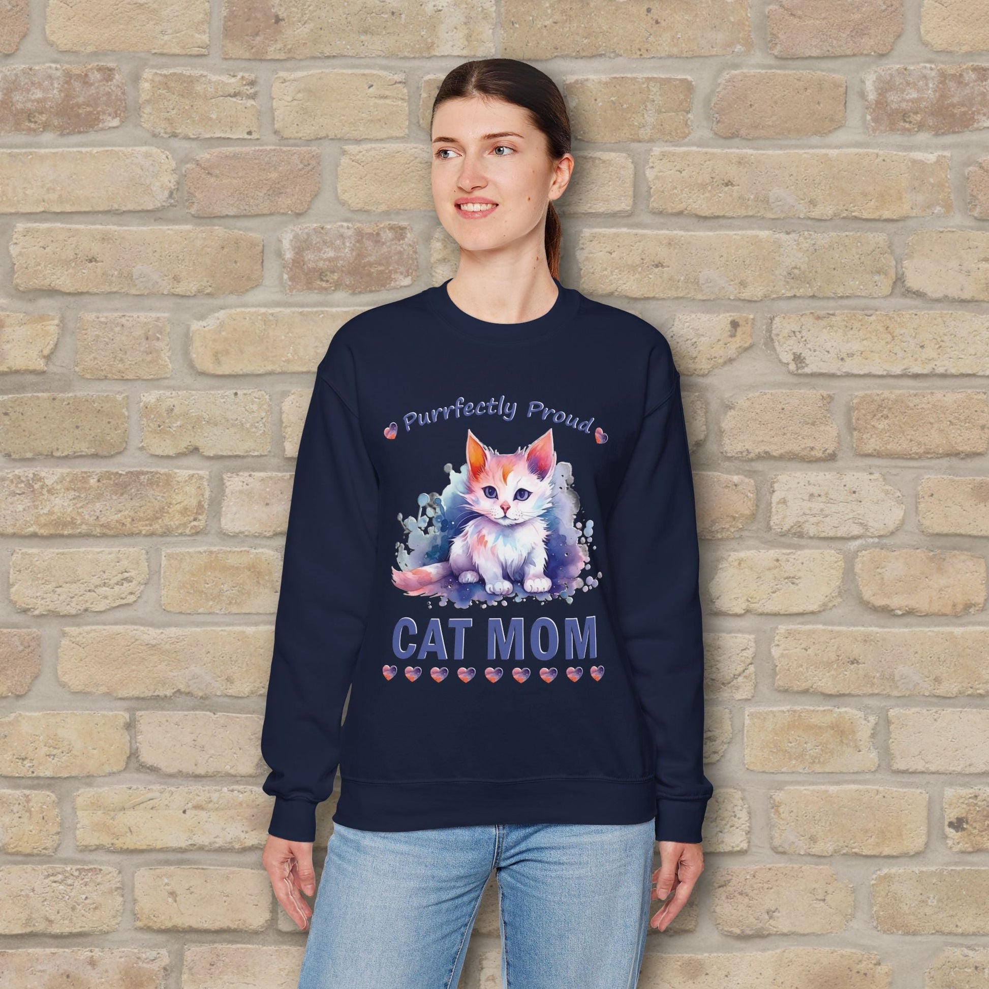 Graphic & Text Purrfectly Proud Cat Mom Sweatshirt - Vibrant Styles