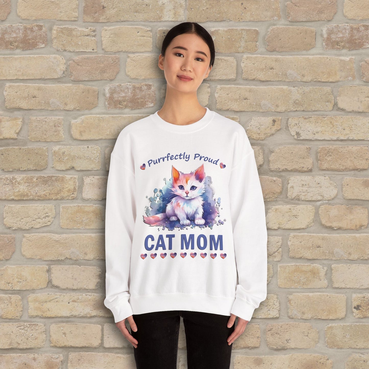 Graphic & Text Purrfectly Proud Cat Mom Sweatshirt - Vibrant Styles