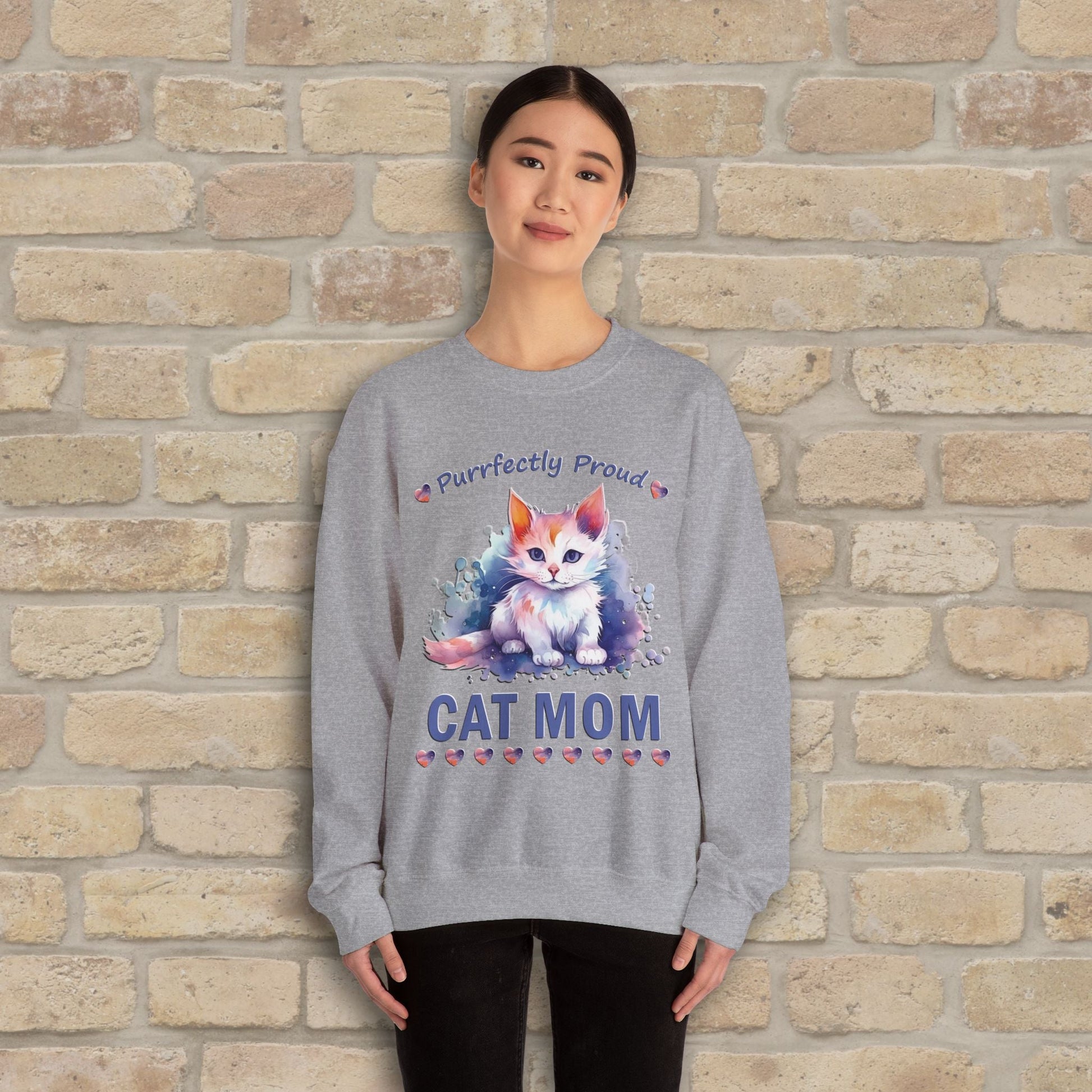 Graphic & Text Purrfectly Proud Cat Mom Sweatshirt - Vibrant Styles