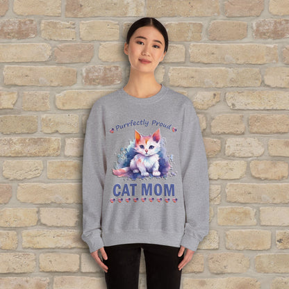 Graphic & Text Purrfectly Proud Cat Mom Sweatshirt - Vibrant Styles