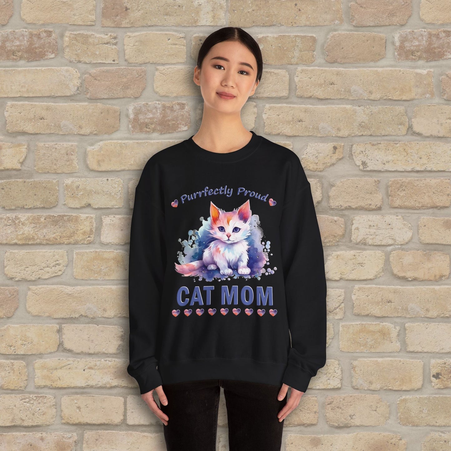 Graphic & Text Purrfectly Proud Cat Mom Sweatshirt - Vibrant Styles