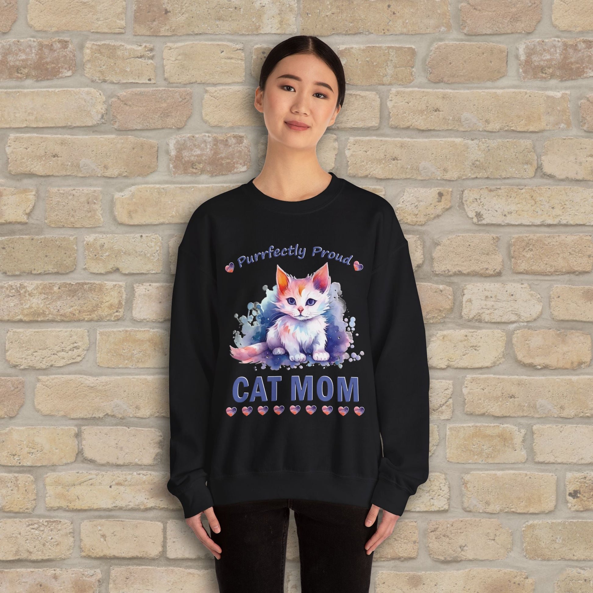 Graphic & Text Purrfectly Proud Cat Mom Sweatshirt - Vibrant Styles