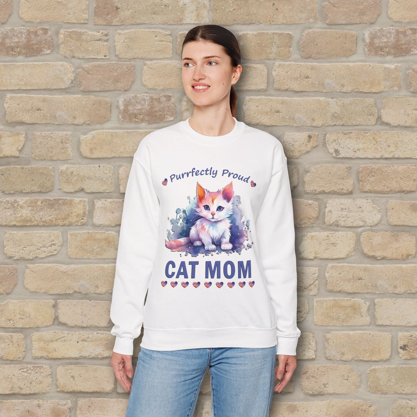 Graphic & Text Purrfectly Proud Cat Mom Sweatshirt - Vibrant Styles