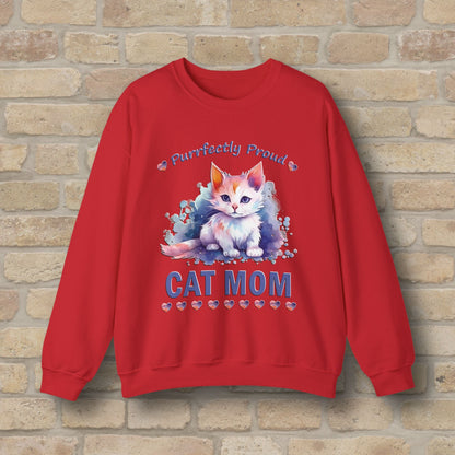 Graphic & Text Purrfectly Proud Cat Mom Sweatshirt - Vibrant Styles