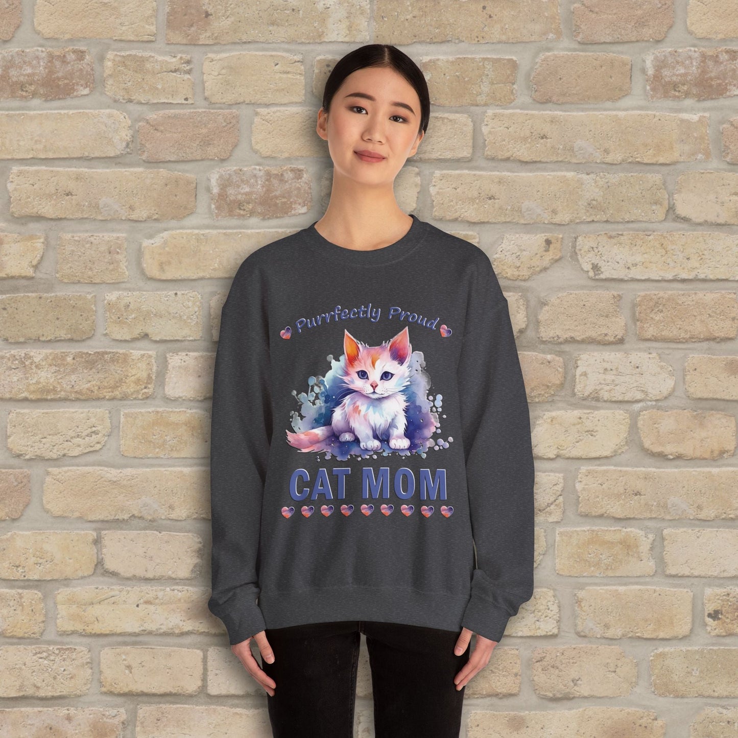 Graphic & Text Purrfectly Proud Cat Mom Sweatshirt - Vibrant Styles