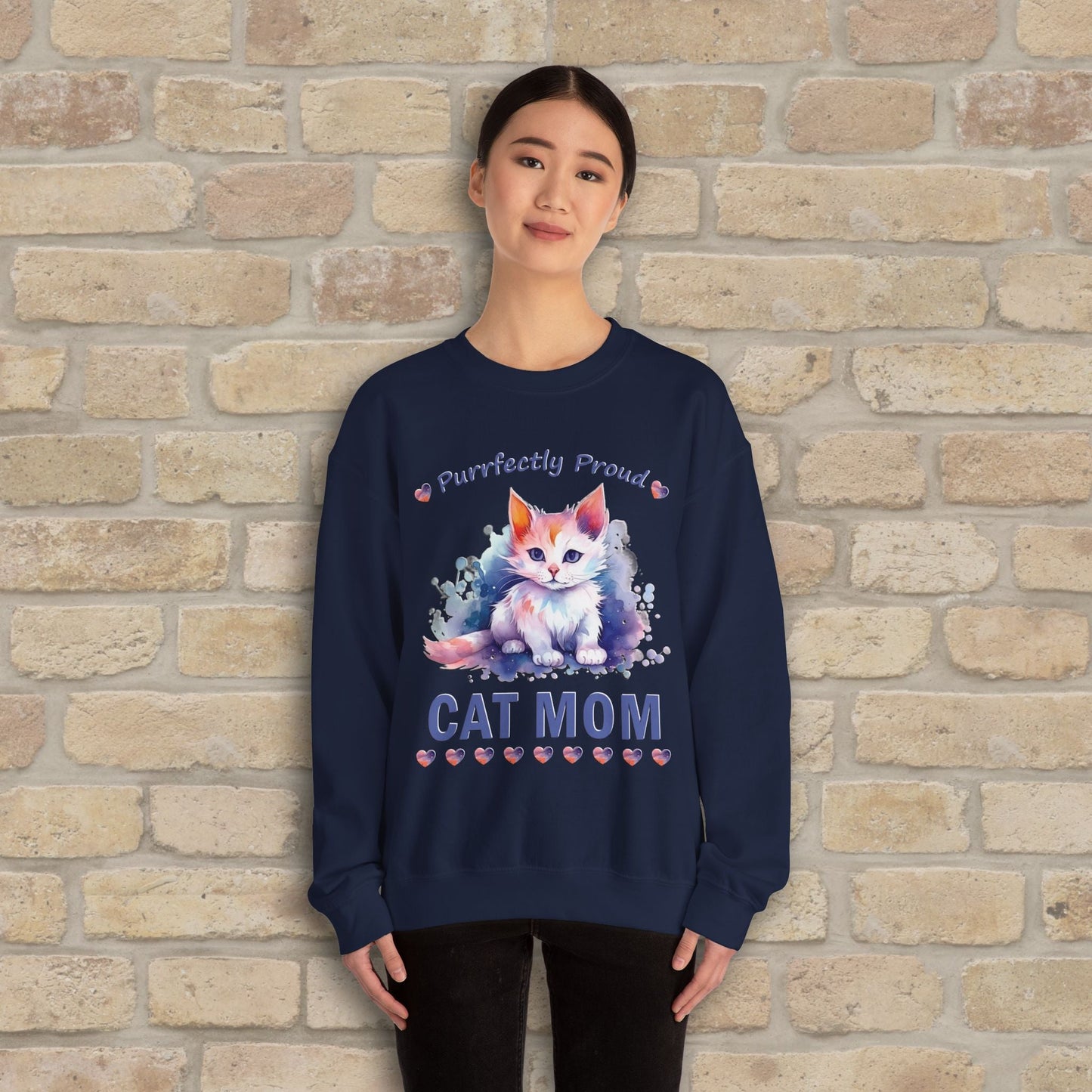 Graphic & Text Purrfectly Proud Cat Mom Sweatshirt - Vibrant Styles