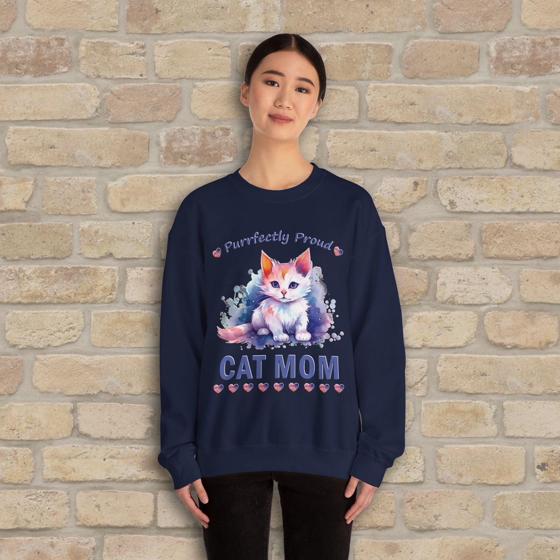 Graphic & Text Purrfectly Proud Cat Mom Sweatshirt - Vibrant Styles
