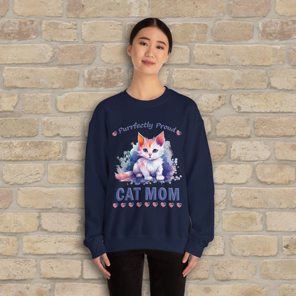Graphic & Text Purrfectly Proud Cat Mom Sweatshirt - Vibrant Styles