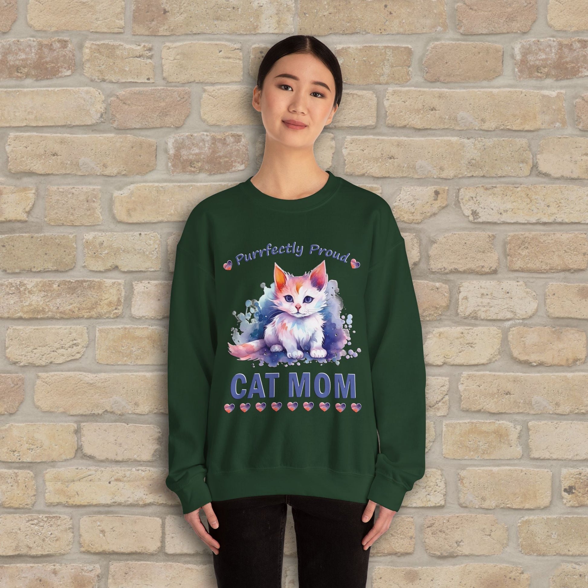 Graphic & Text Purrfectly Proud Cat Mom Sweatshirt - Vibrant Styles