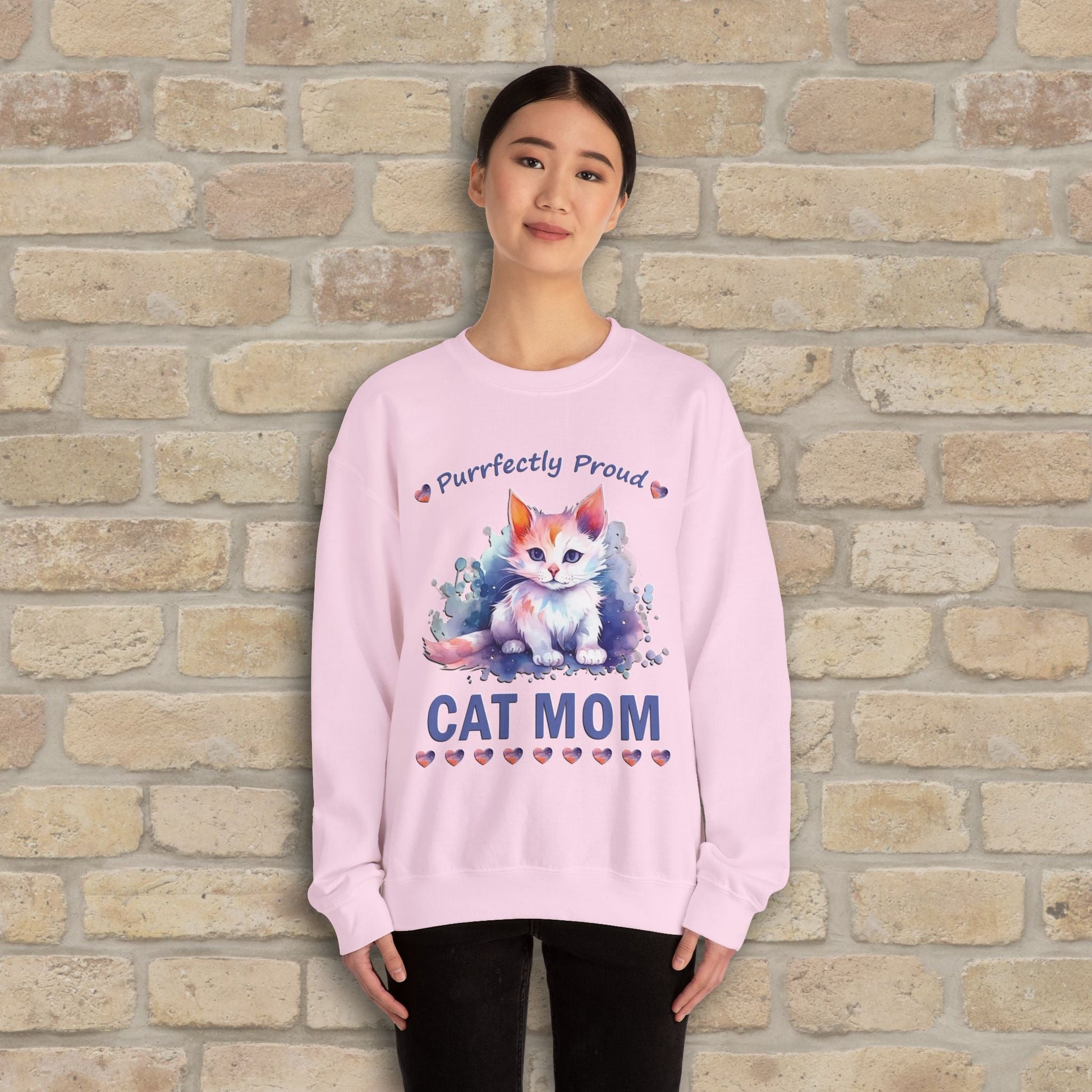 Graphic & Text Purrfectly Proud Cat Mom Sweatshirt - Vibrant Styles