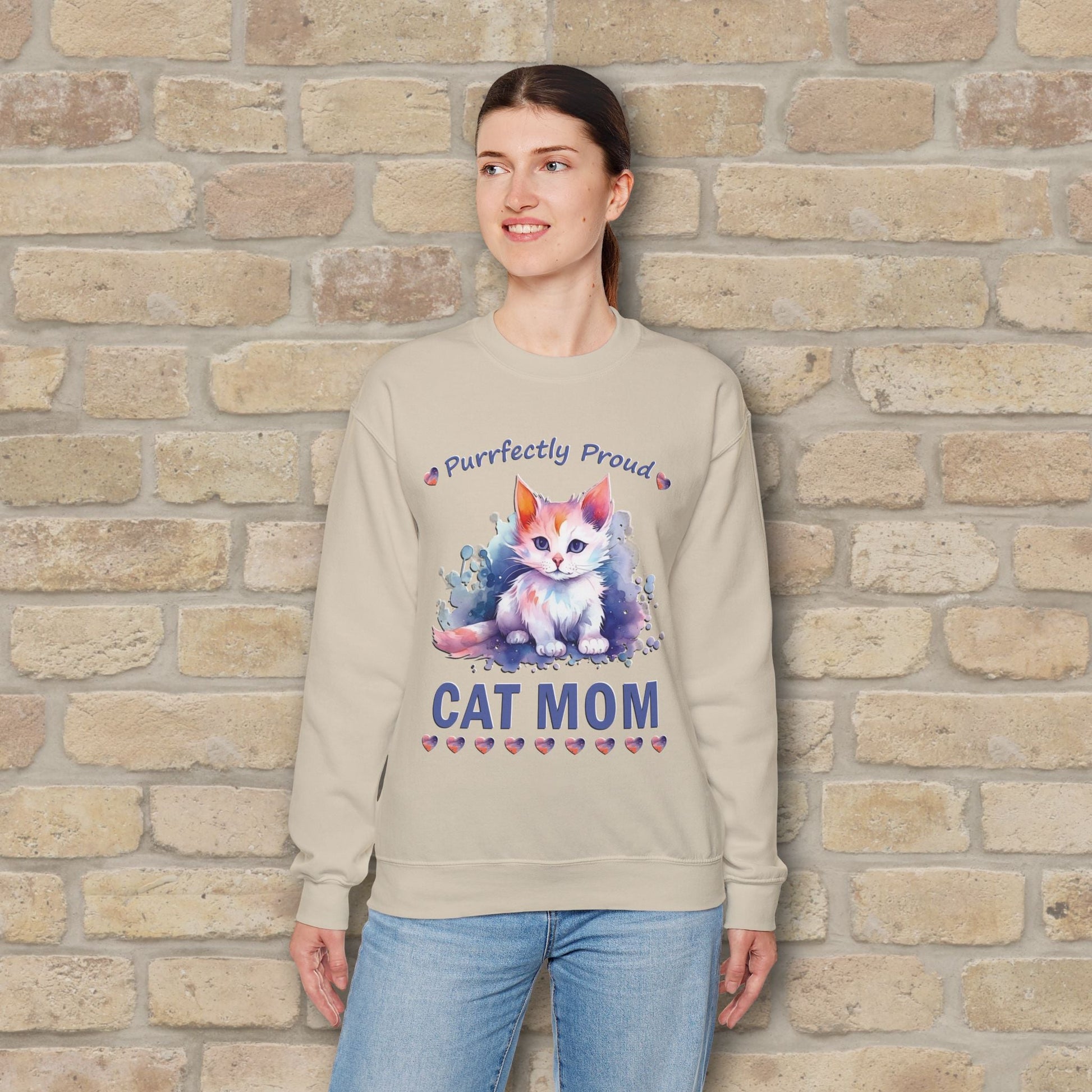 Graphic & Text Purrfectly Proud Cat Mom Sweatshirt - Vibrant Styles