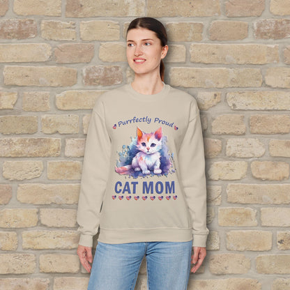 Graphic & Text Purrfectly Proud Cat Mom Sweatshirt - Vibrant Styles