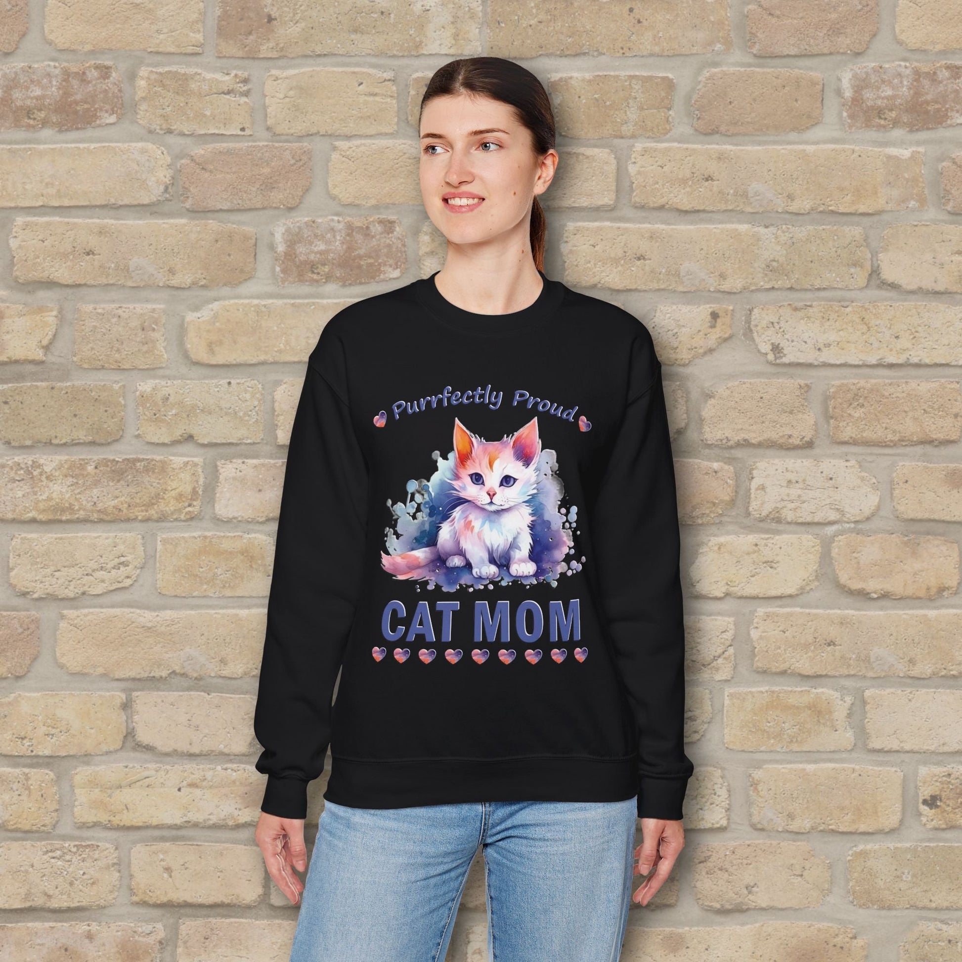 Graphic & Text Purrfectly Proud Cat Mom Sweatshirt - Vibrant Styles