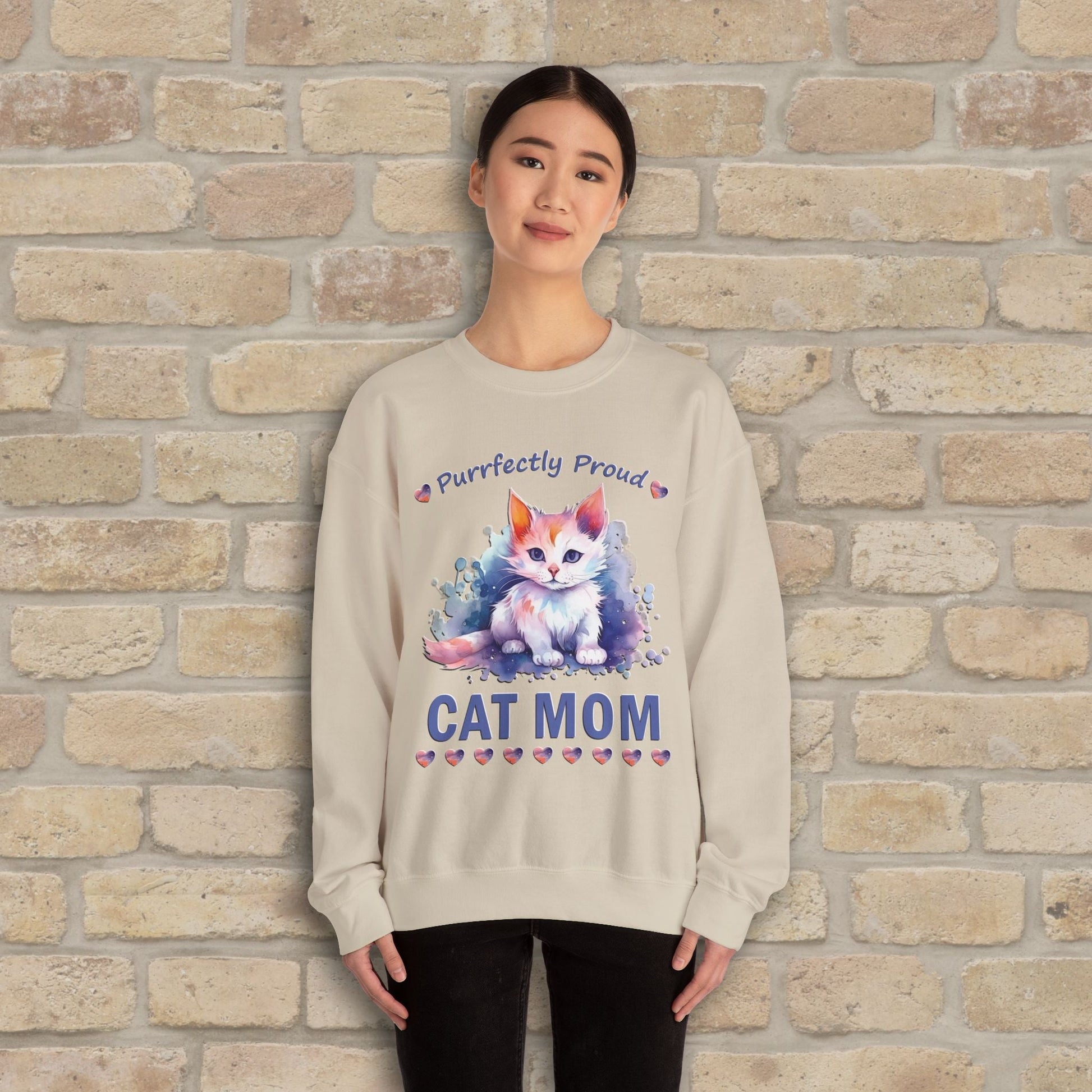 Graphic & Text Purrfectly Proud Cat Mom Sweatshirt - Vibrant Styles