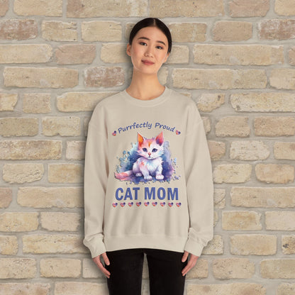 Graphic & Text Purrfectly Proud Cat Mom Sweatshirt - Vibrant Styles