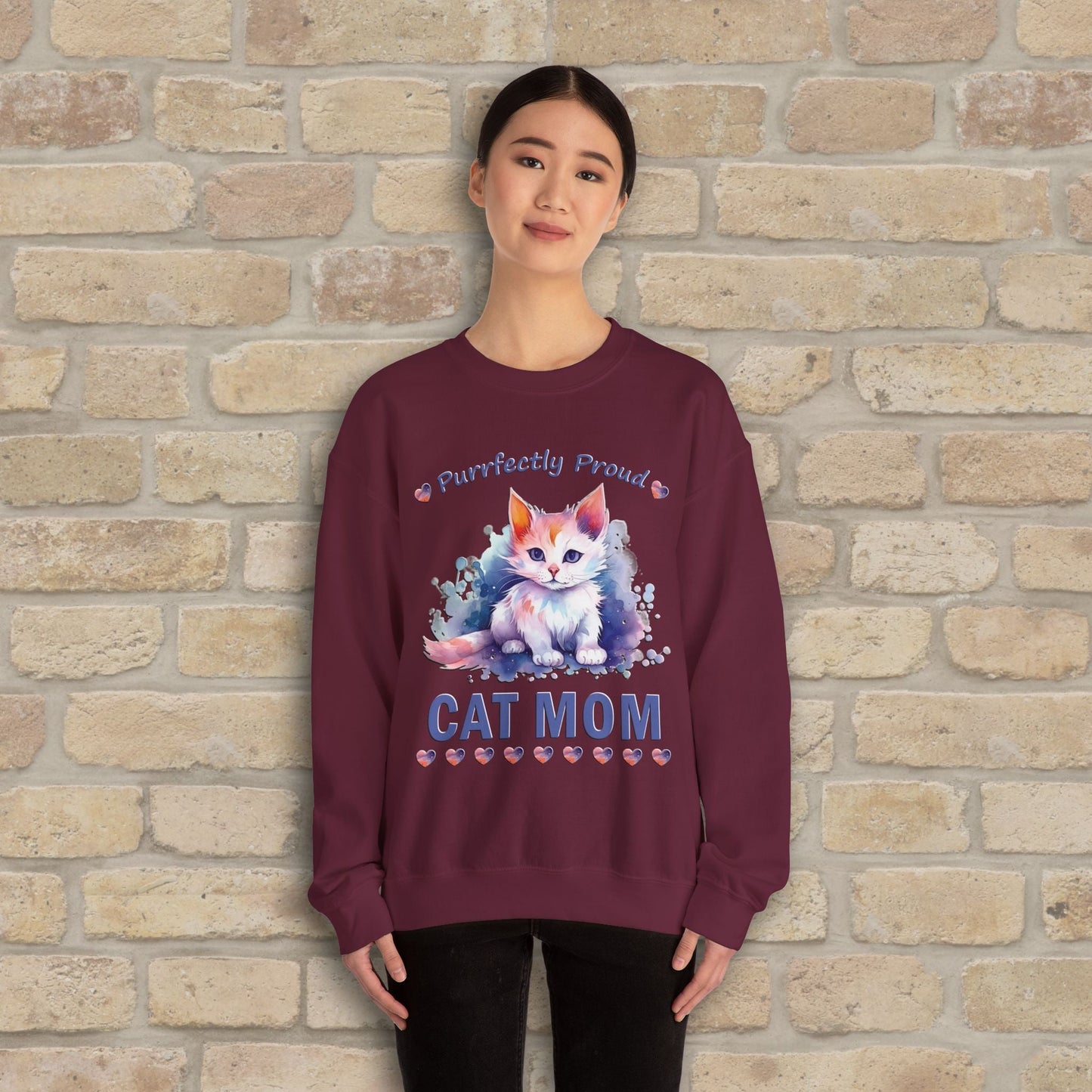 Graphic & Text Purrfectly Proud Cat Mom Sweatshirt - Vibrant Styles