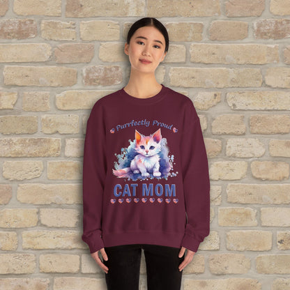 Graphic & Text Purrfectly Proud Cat Mom Sweatshirt - Vibrant Styles