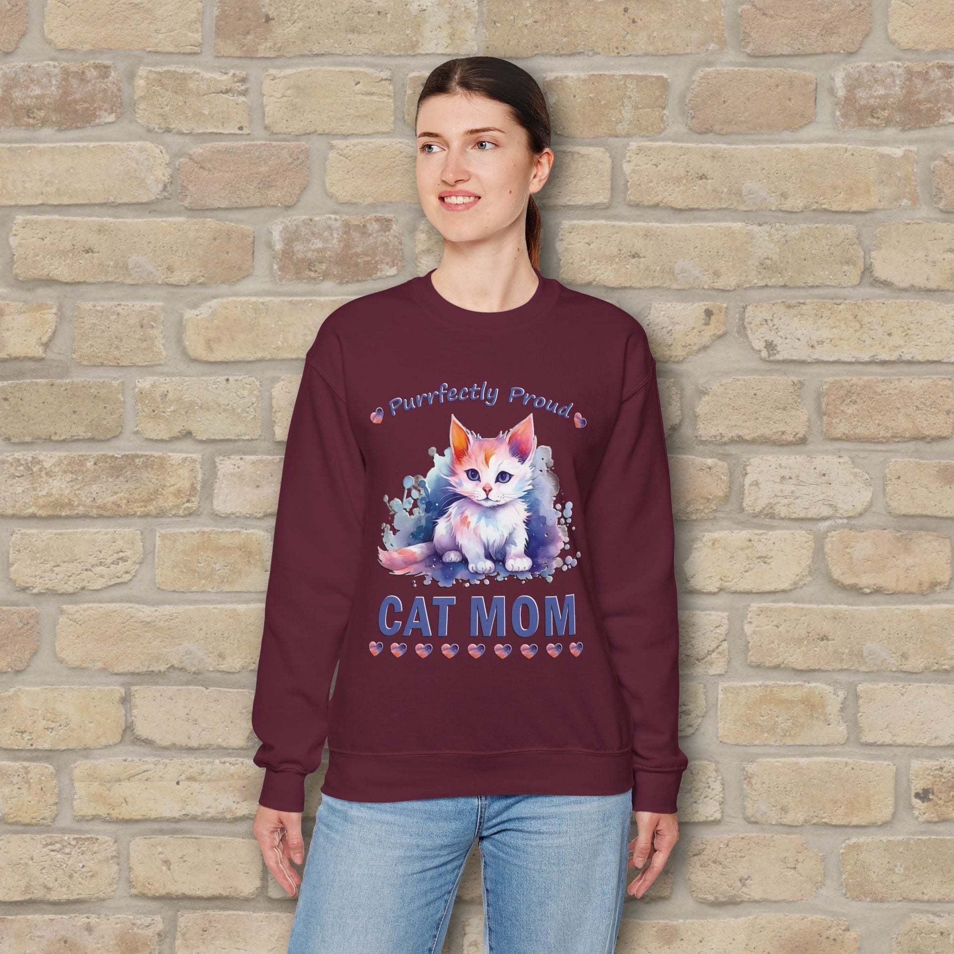 Graphic & Text Purrfectly Proud Cat Mom Sweatshirt - Vibrant Styles