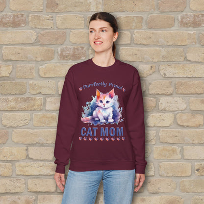 Graphic & Text Purrfectly Proud Cat Mom Sweatshirt - Vibrant Styles