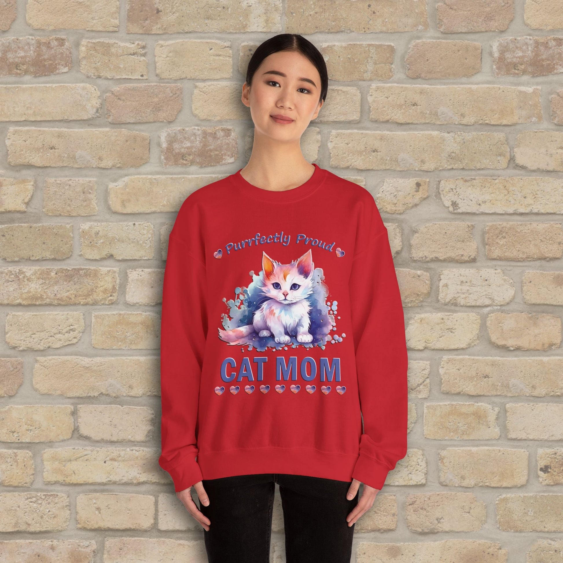 Graphic & Text Purrfectly Proud Cat Mom Sweatshirt - Vibrant Styles