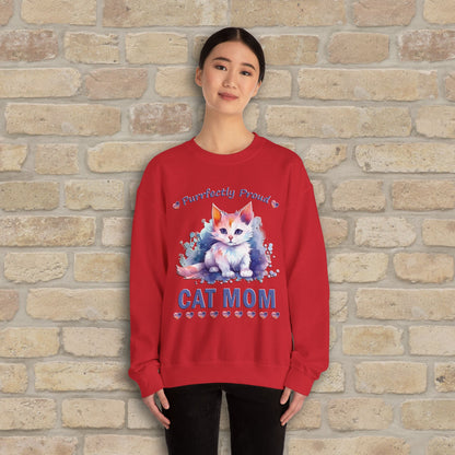 Graphic & Text Purrfectly Proud Cat Mom Sweatshirt - Vibrant Styles