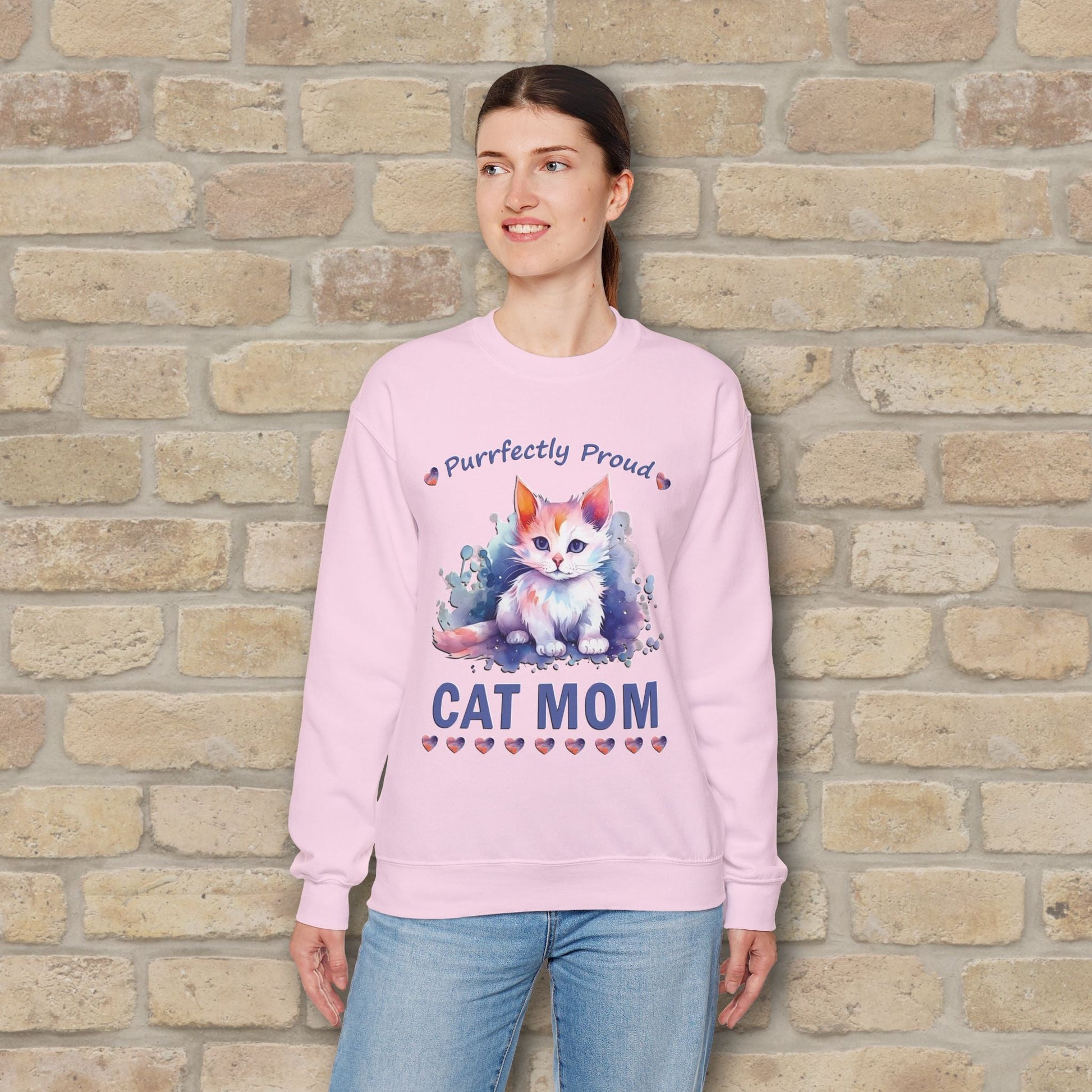 Graphic & Text Purrfectly Proud Cat Mom Sweatshirt - Vibrant Styles