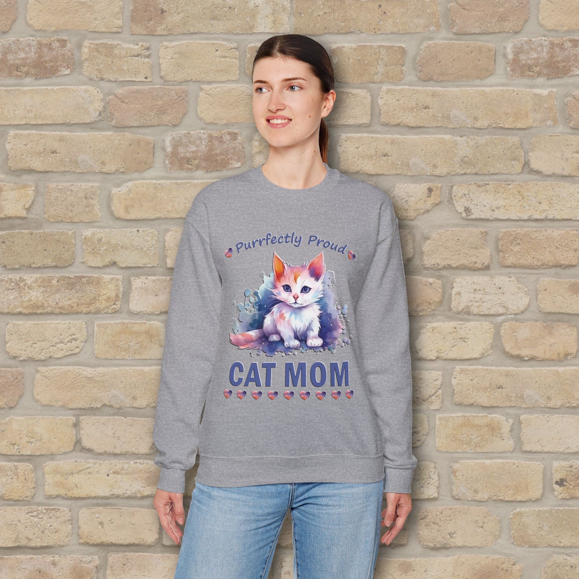 Graphic & Text Purrfectly Proud Cat Mom Sweatshirt - Vibrant Styles
