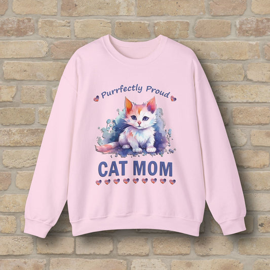 Graphic & Text Purrfectly Proud Cat Mom Sweatshirt - Vibrant Styles