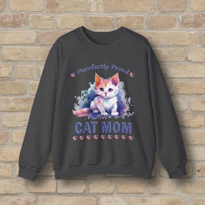 Graphic & Text Purrfectly Proud Cat Mom Sweatshirt - Vibrant Styles