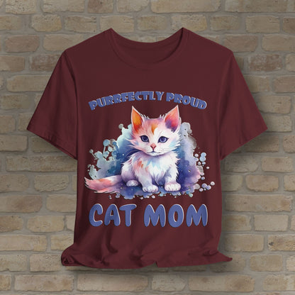 Graphic & Text Purrfectly Proud Cat Mom Tee - Vibrant Styles