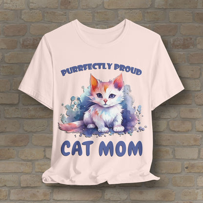 Graphic & Text Purrfectly Proud Cat Mom Tee - Vibrant Styles