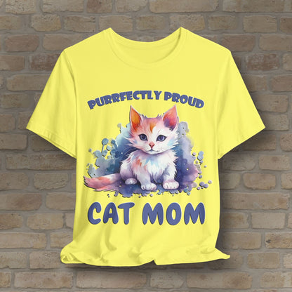Graphic & Text Purrfectly Proud Cat Mom Tee - Vibrant Styles