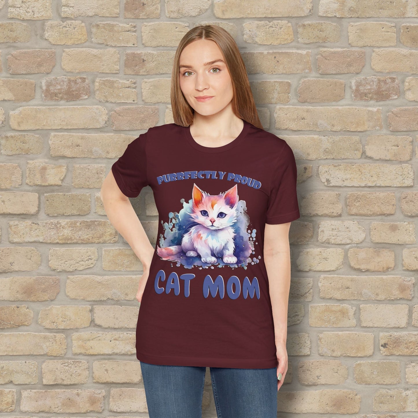 Graphic & Text Purrfectly Proud Cat Mom Tee - Vibrant Styles