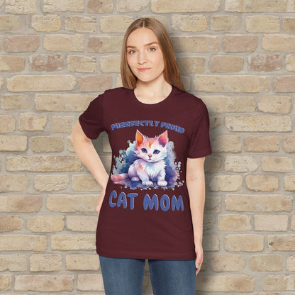 Graphic & Text Purrfectly Proud Cat Mom Tee - Vibrant Styles
