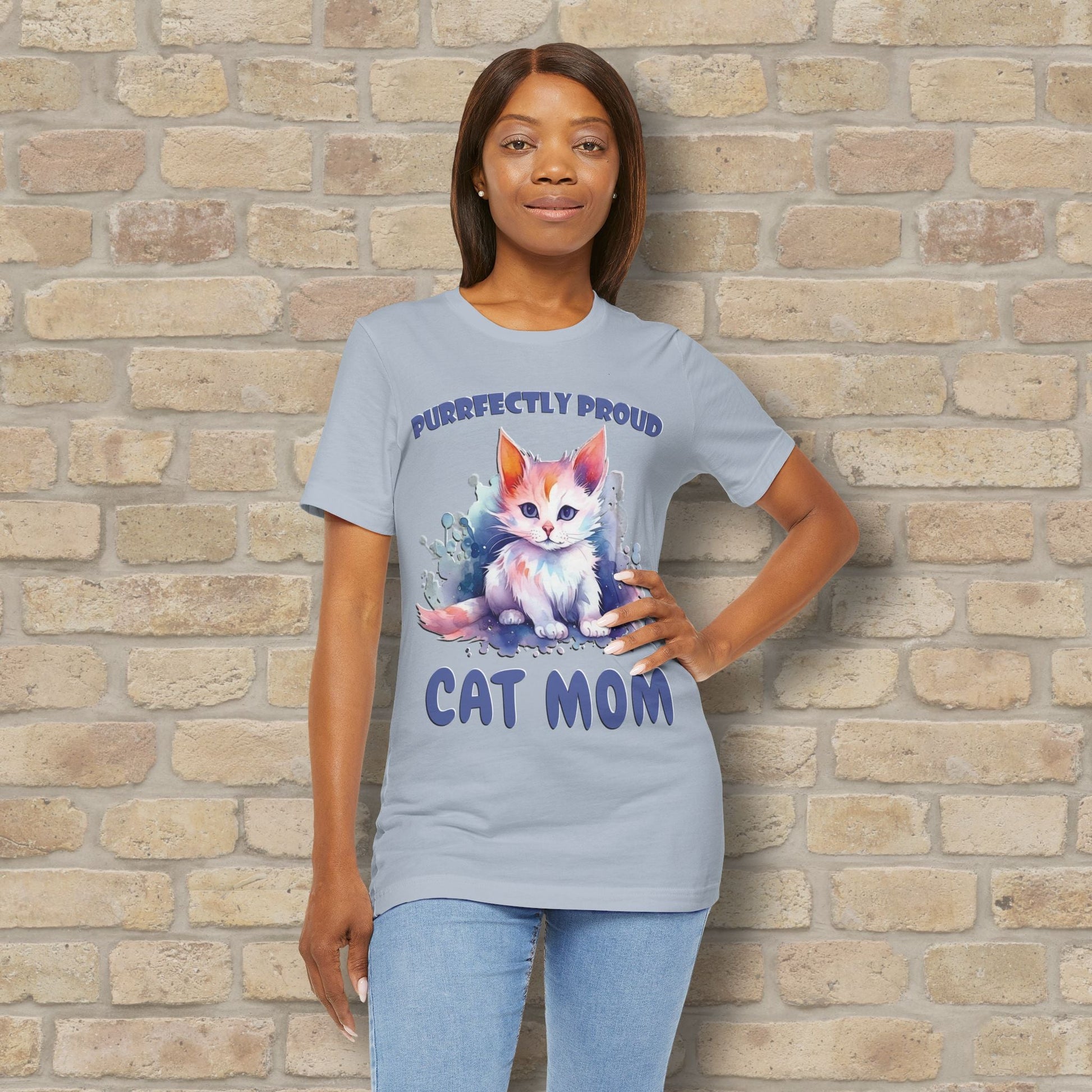 Graphic & Text Purrfectly Proud Cat Mom Tee - Vibrant Styles