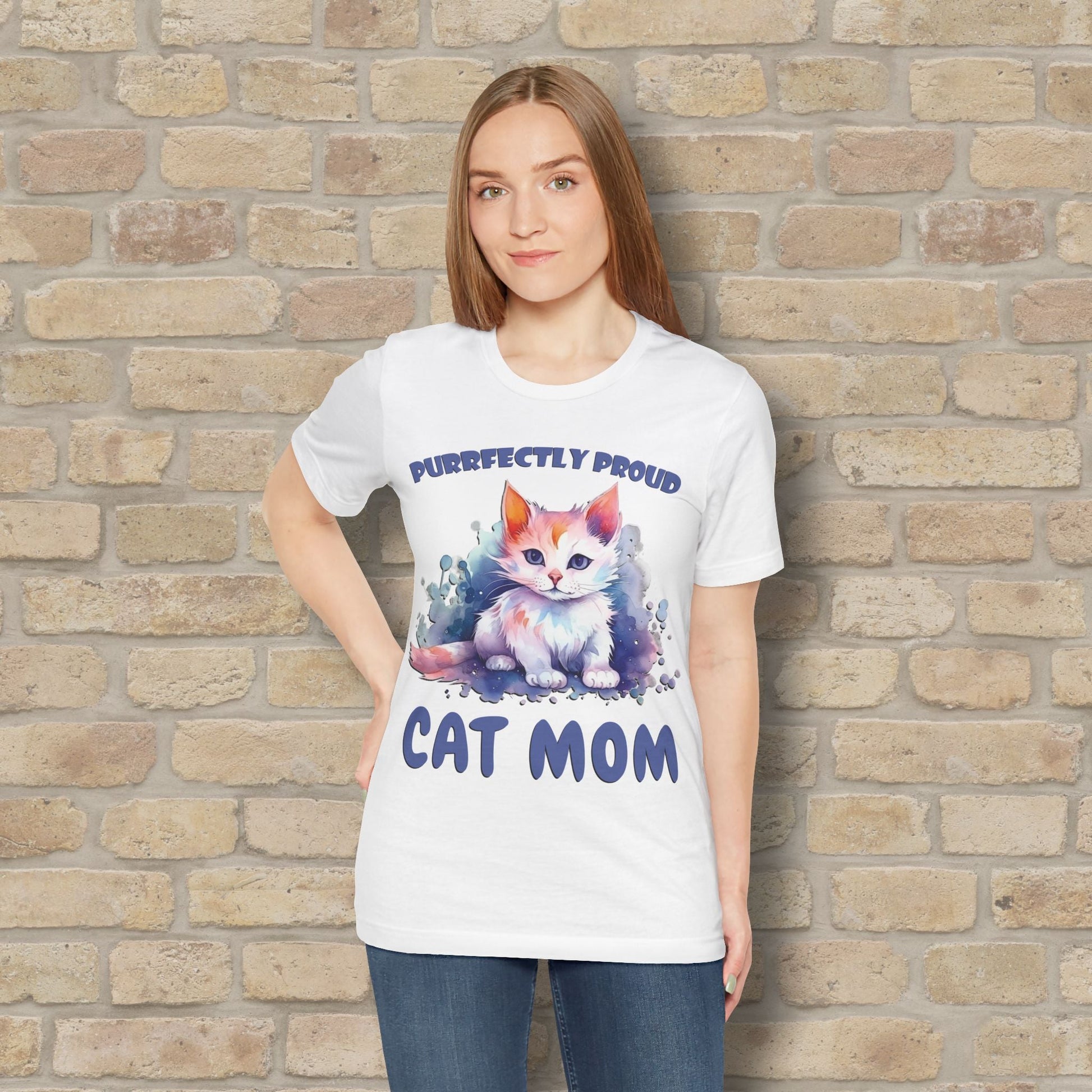Graphic & Text Purrfectly Proud Cat Mom Tee - Vibrant Styles
