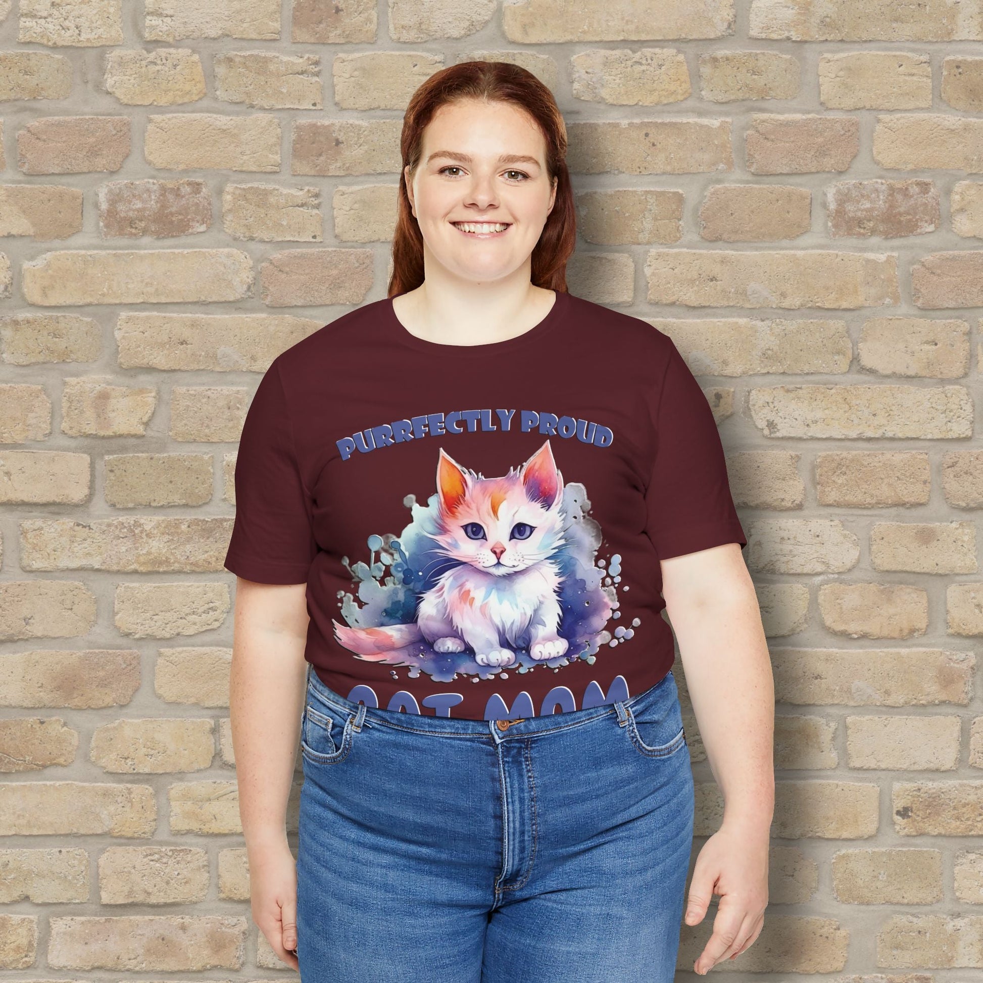 Graphic & Text Purrfectly Proud Cat Mom Tee - Vibrant Styles