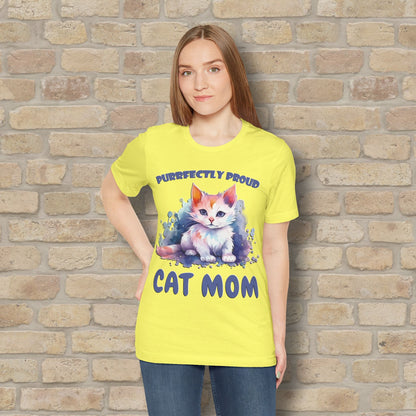 Graphic & Text Purrfectly Proud Cat Mom Tee - Vibrant Styles