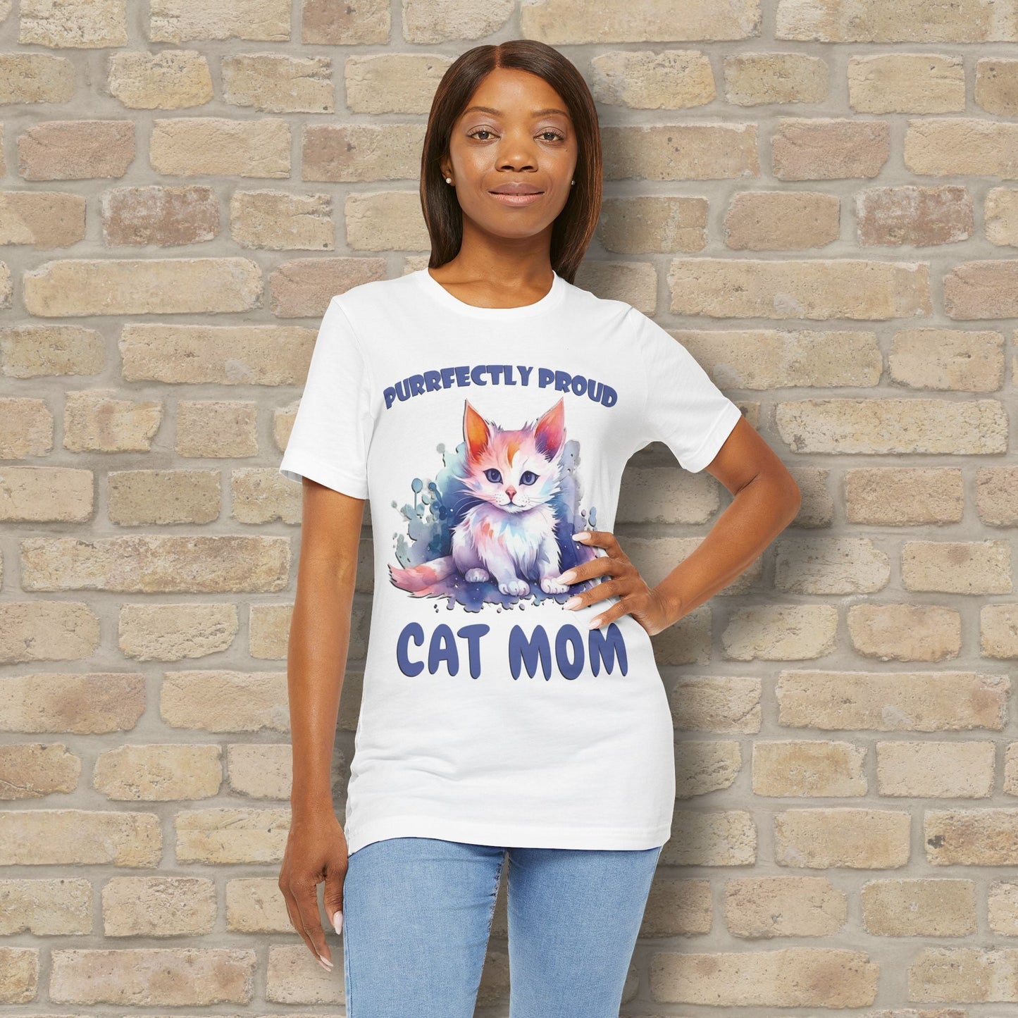 Graphic & Text Purrfectly Proud Cat Mom Tee - Vibrant Styles
