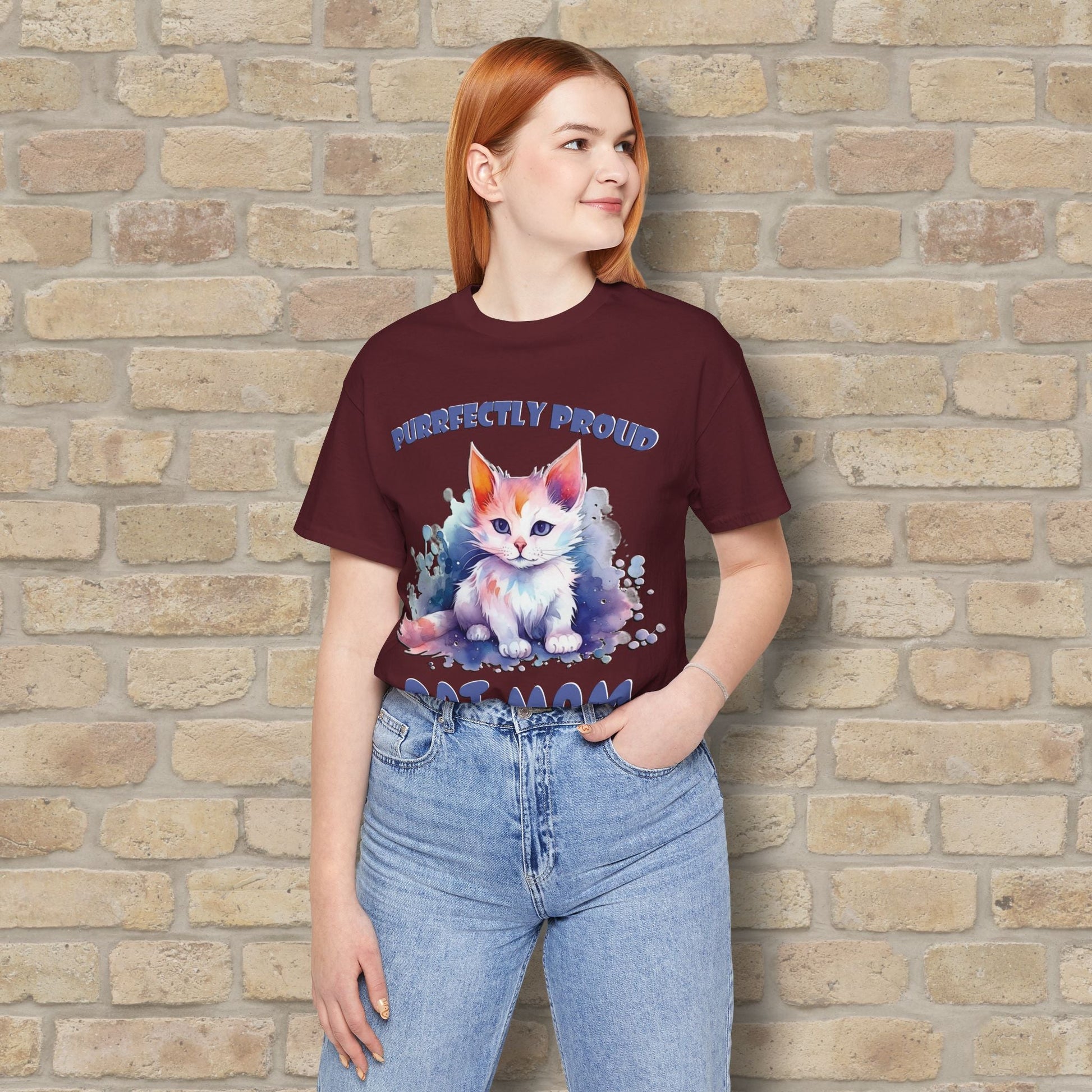 Graphic & Text Purrfectly Proud Cat Mom Tee - Vibrant Styles